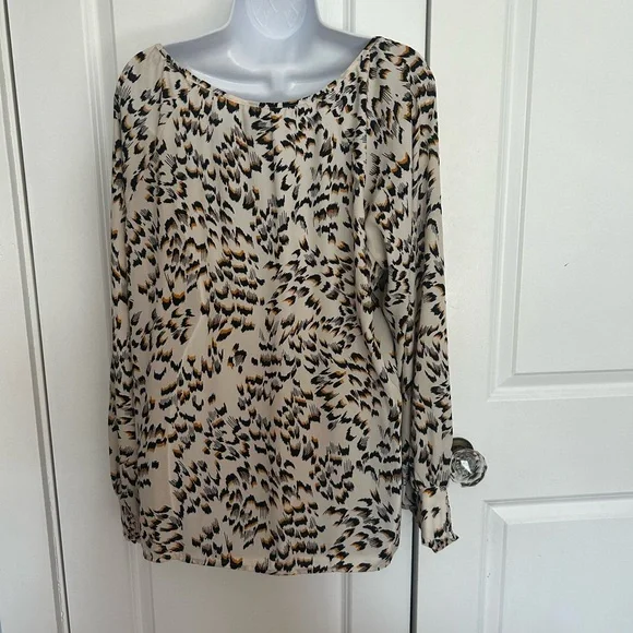 CAbi  Round Trip Cream and Brown Blouse with Peter Pan Collar - Picture 9 of 10